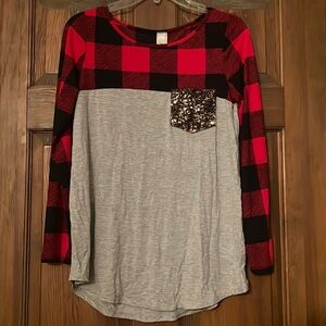 Lovely F Buffalo check and sequin top size small